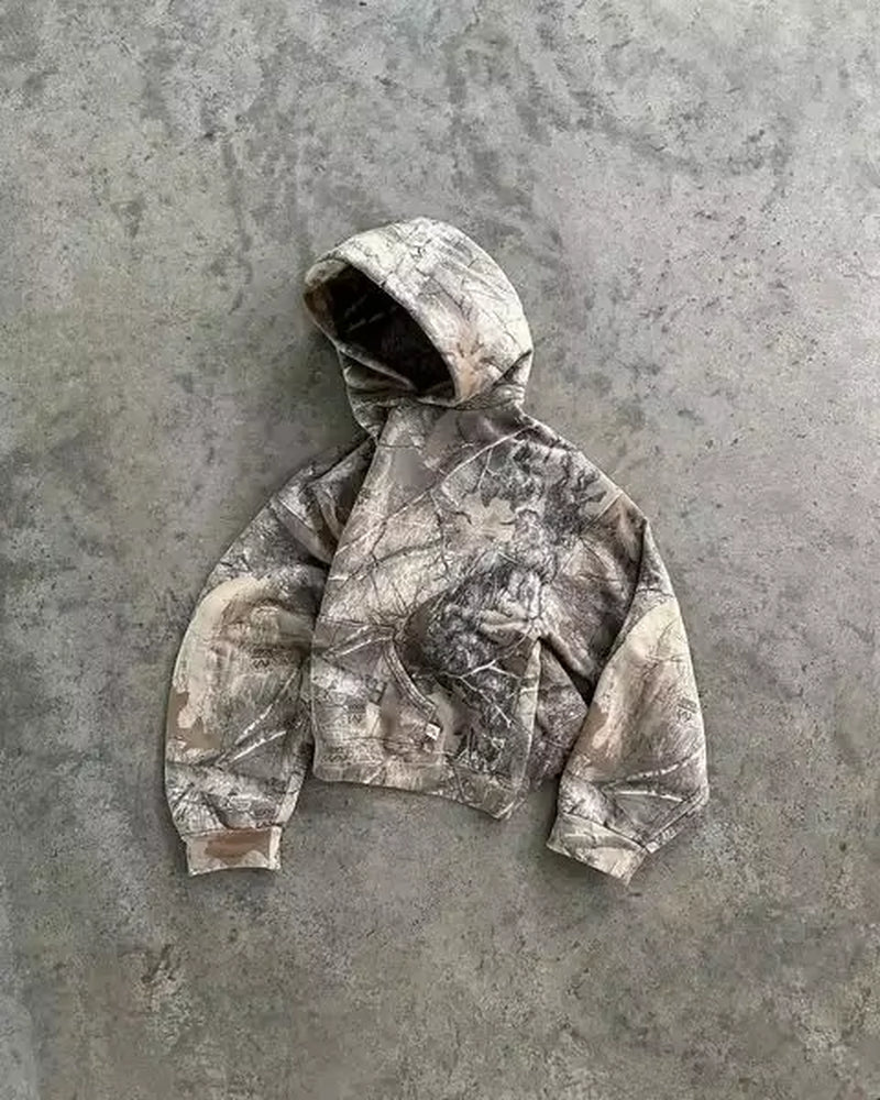High Street Harajuku New Camouflage Leaf Pattern Hoodie Y2K Sweatshirt Goth Men Clothing Casual Thickened Hoodie Pullover Tops