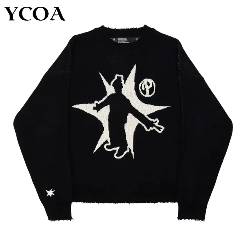 Men'S Winter Sweater Pullovers Knit Long Sleeve Tops Hip Hop Korean Fashion Harajuku Jumper Gorhic Coat Y2K Streetwear Clothing