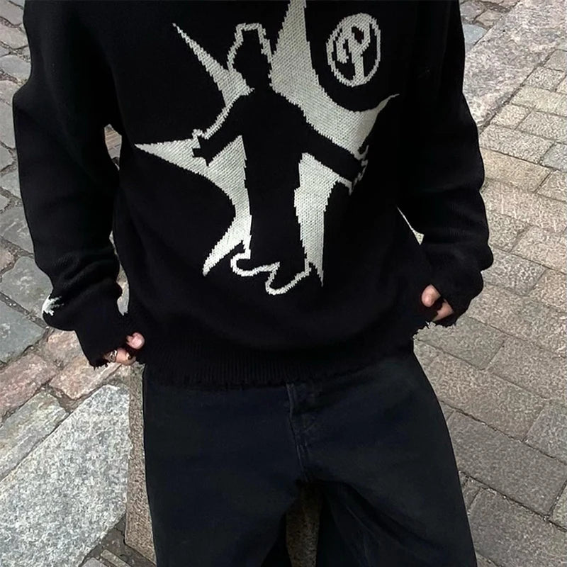 Men'S Winter Sweater Pullovers Knit Long Sleeve Tops Hip Hop Korean Fashion Harajuku Jumper Gorhic Coat Y2K Streetwear Clothing