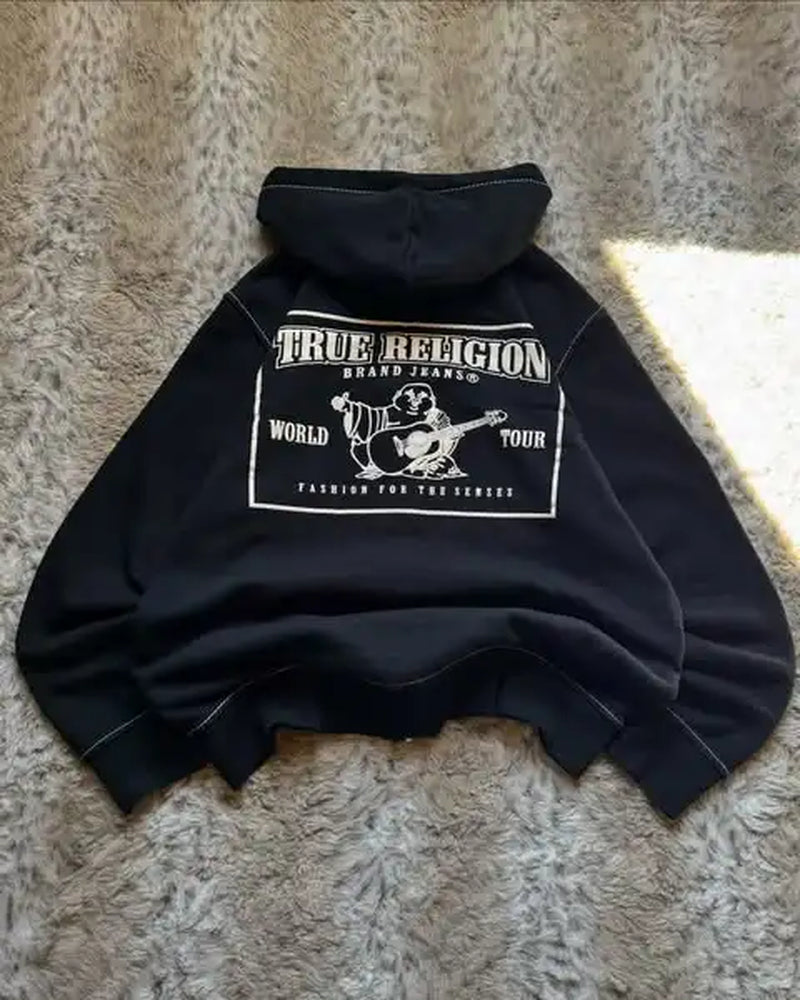 Harajuku Y2K Clothing Men Hip Hop Lettering Pattern Vintage Zipper Hoodie Black Oversized Hoodie Street Trend Sweatshirt Jacket