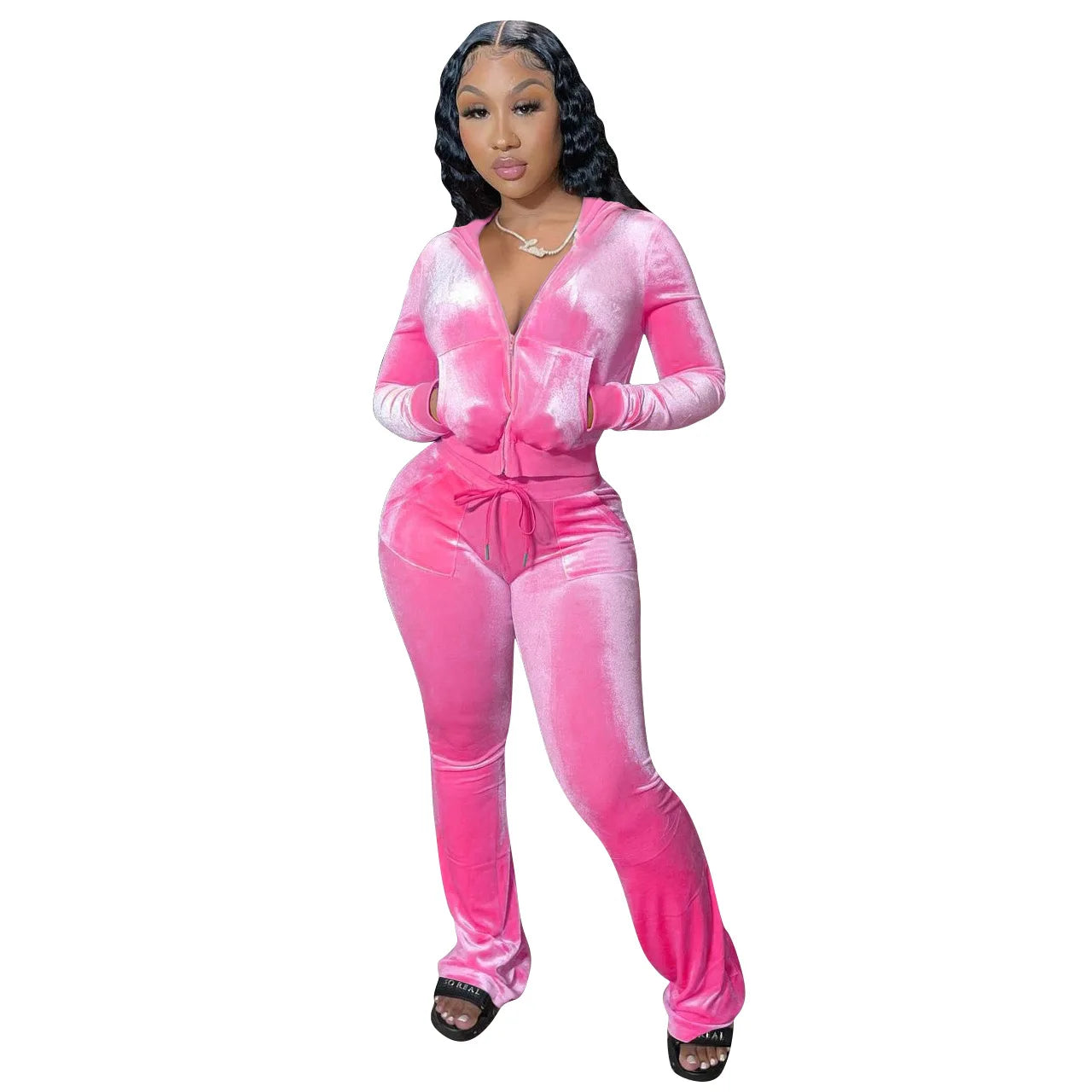 Women Velvet Jogging Suit Fall Casual Velour Hoodie Crop Top Jacket and Wide-Leg Pants Tracksuits Women'S Two Piece Set